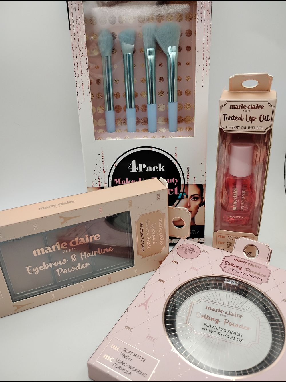 Marie Claire Light Blue Makeup Brush Set & Pink Tinted Lip Oil - Beauty Gift Set